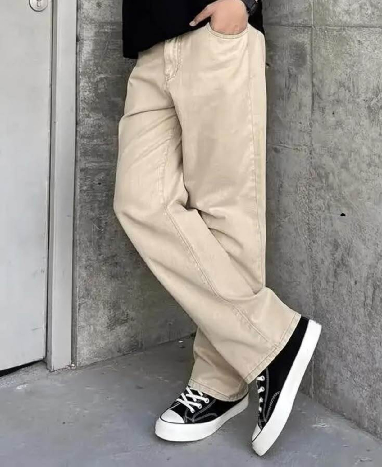 Image of DENIM DUCH Men Loose Fit Mid Rise Beige Jeans