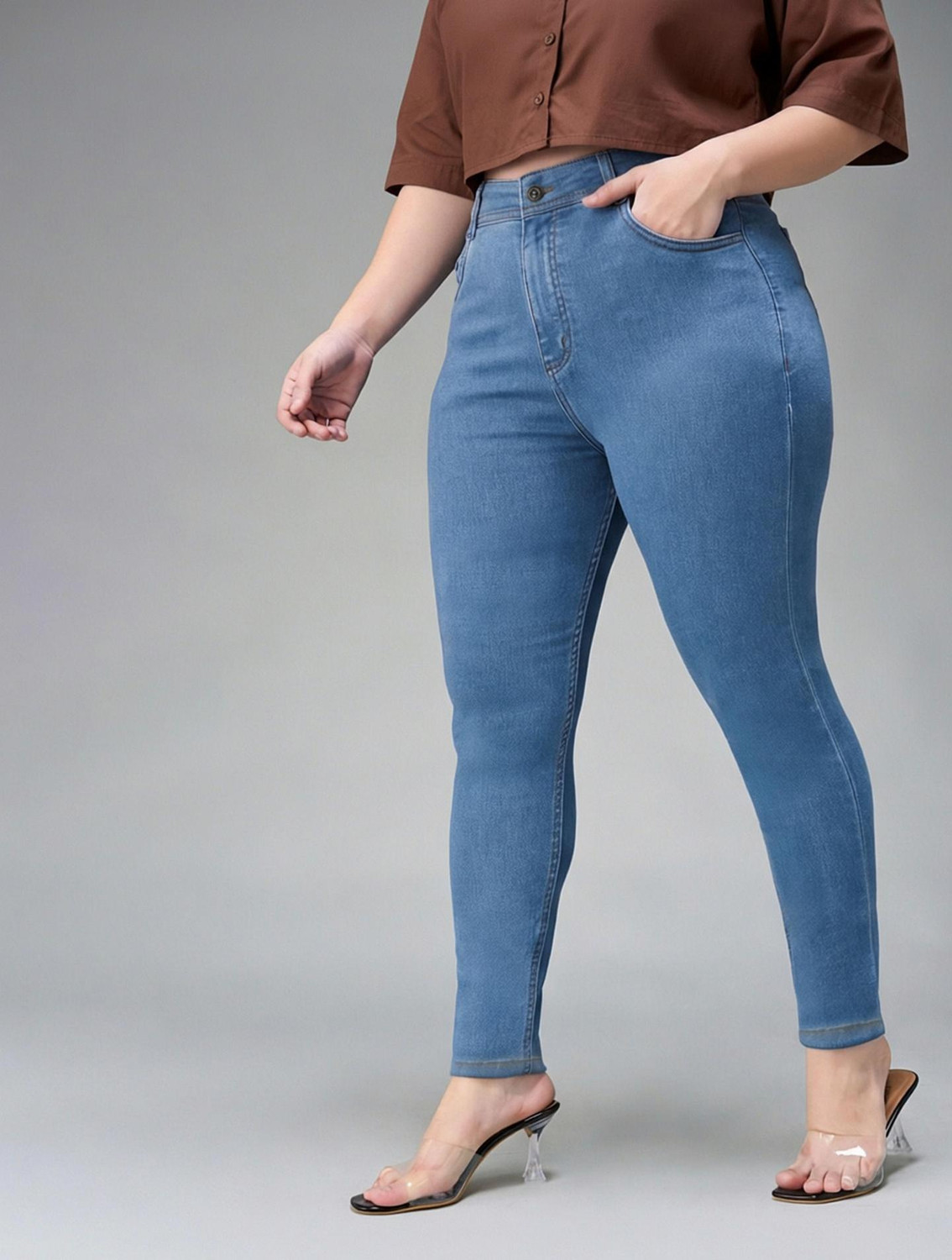 Image of ONLY Women Skinny High Rise Blue Jeans
