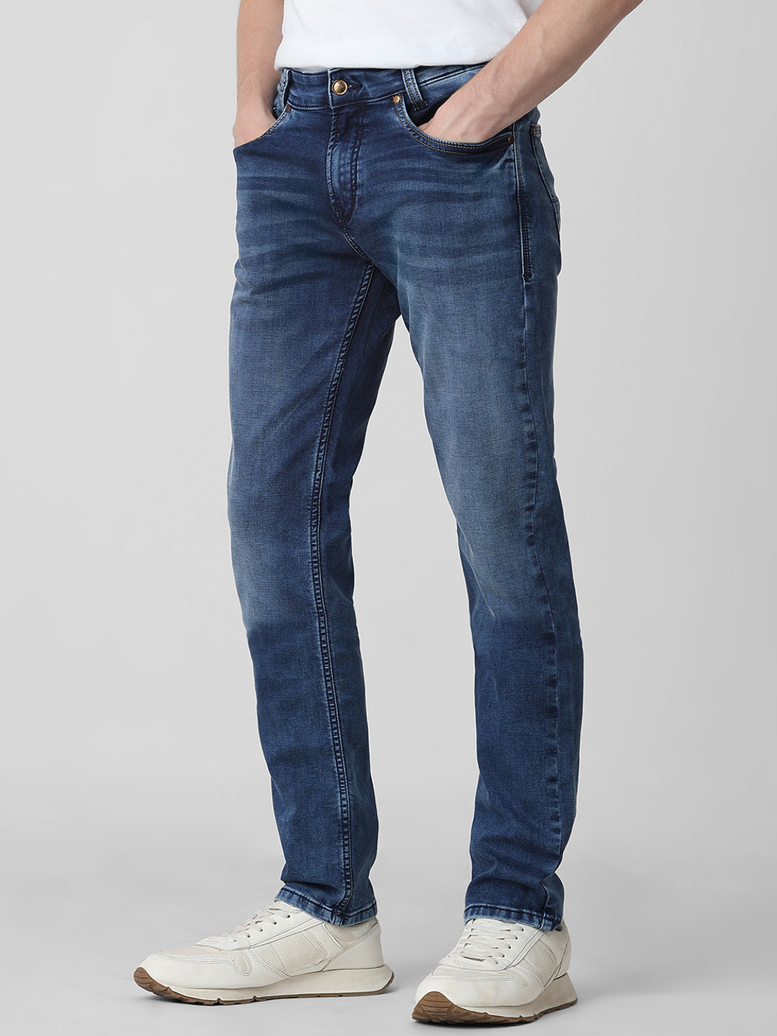 Image of MUFTI Men Slim Mid Rise Blue Jeans