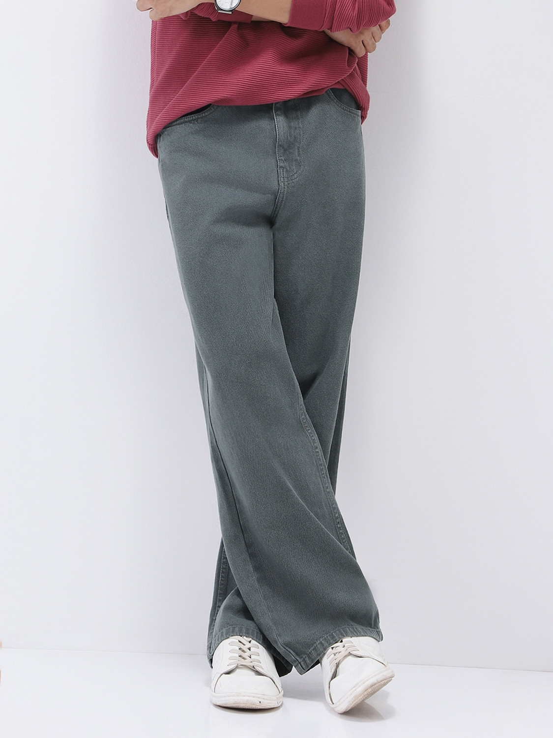 Men Loose Fit Mid Rise Grey Jeans