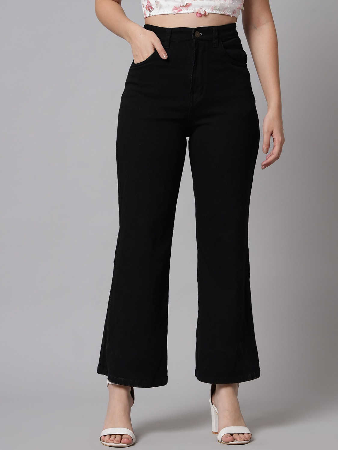 Image of GUTI Women Flared High Rise White Jeans