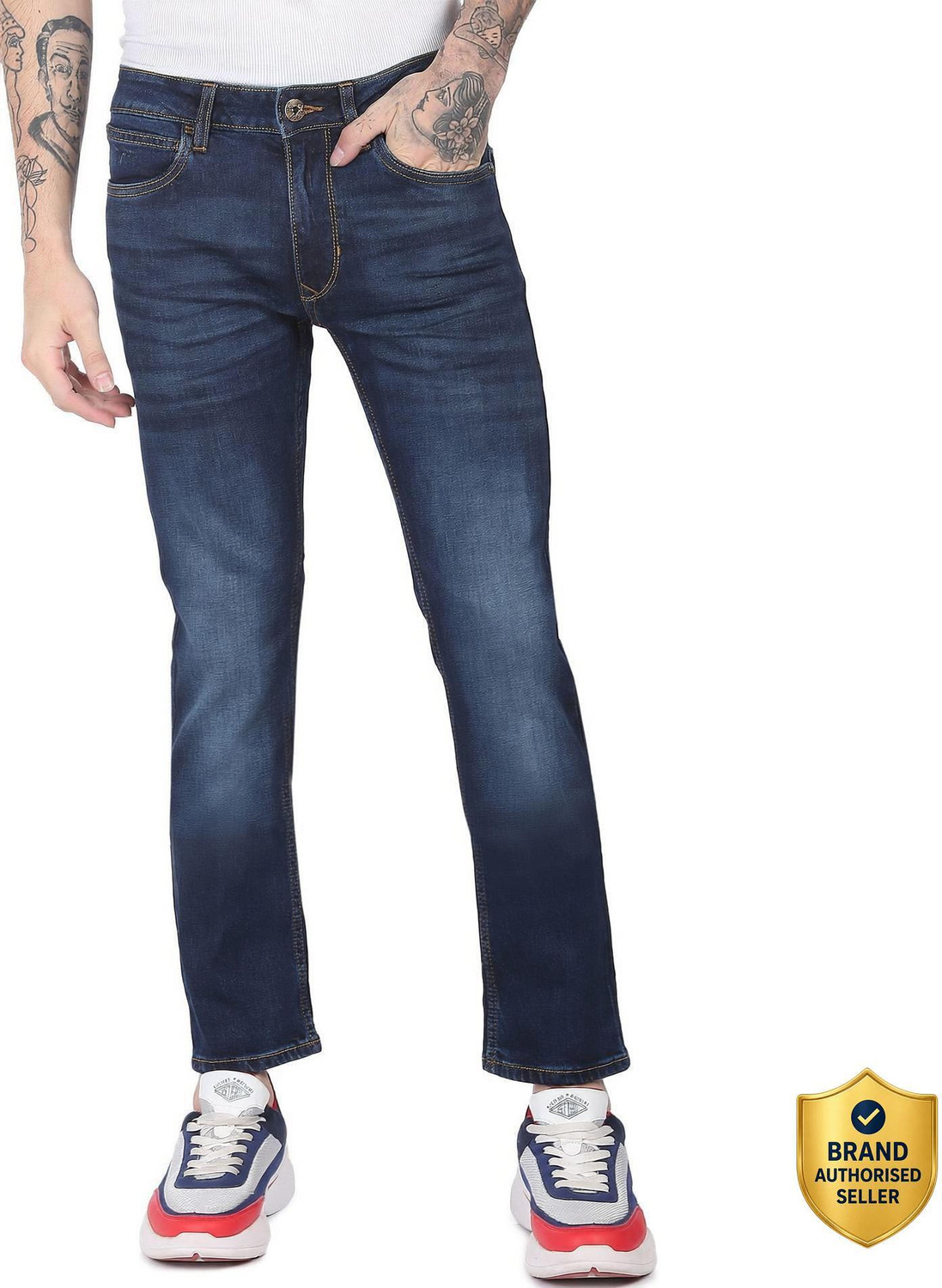 Image of FLYING MACHINE Men Slim Mid Rise Blue Jeans