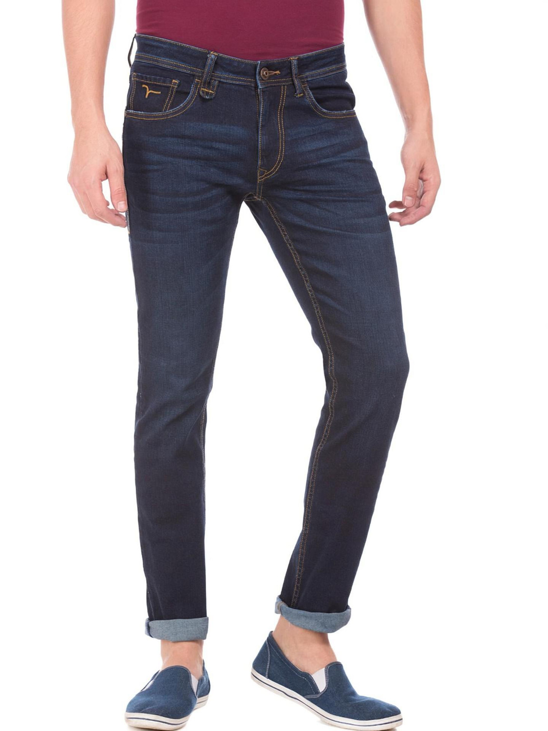 Image of FLYING MACHINE Men Tapered Fit Mid Rise Blue Jeans