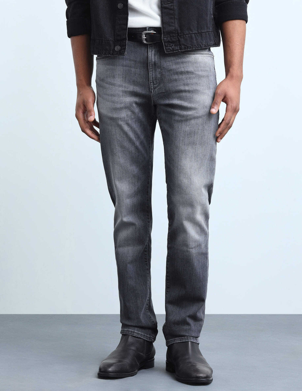 Image of FLYING MACHINE Men Slim Mid Rise Blue Jeans