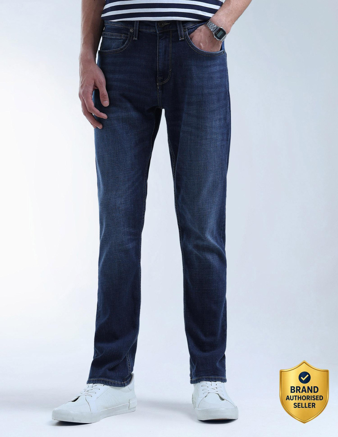 Image of FLYING MACHINE Men Slim Mid Rise Blue Jeans
