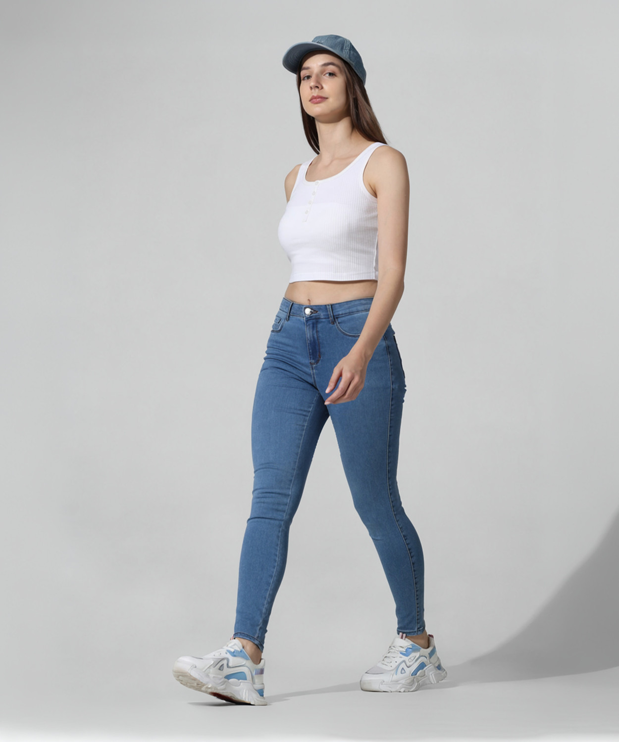 Image of ONLY Women Skinny High Rise Blue Jeans