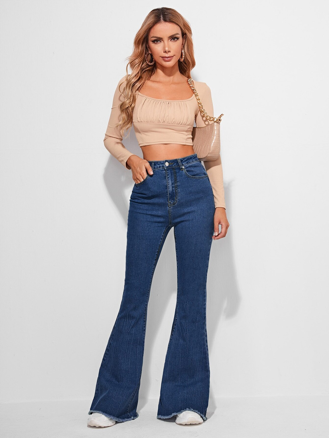 Image of Robecult Women Boot-Leg High Rise Dark Blue Jeans