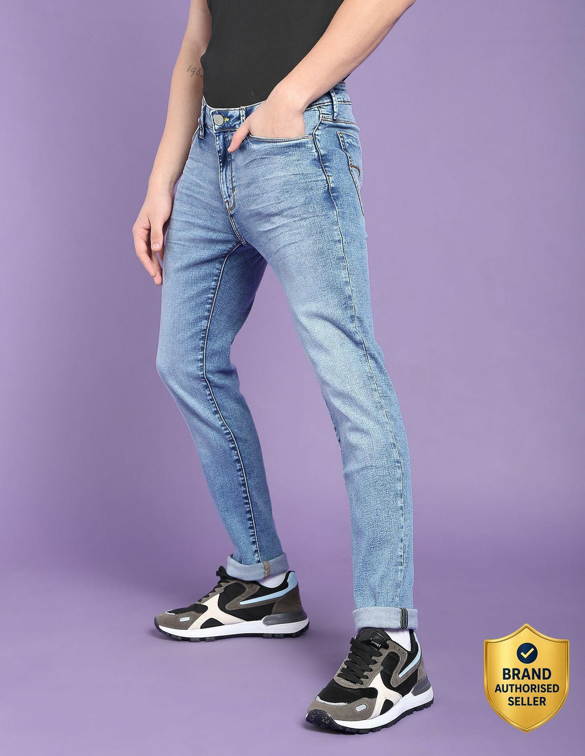 Image of FLYING MACHINE Men Slim Mid Rise Blue Jeans
