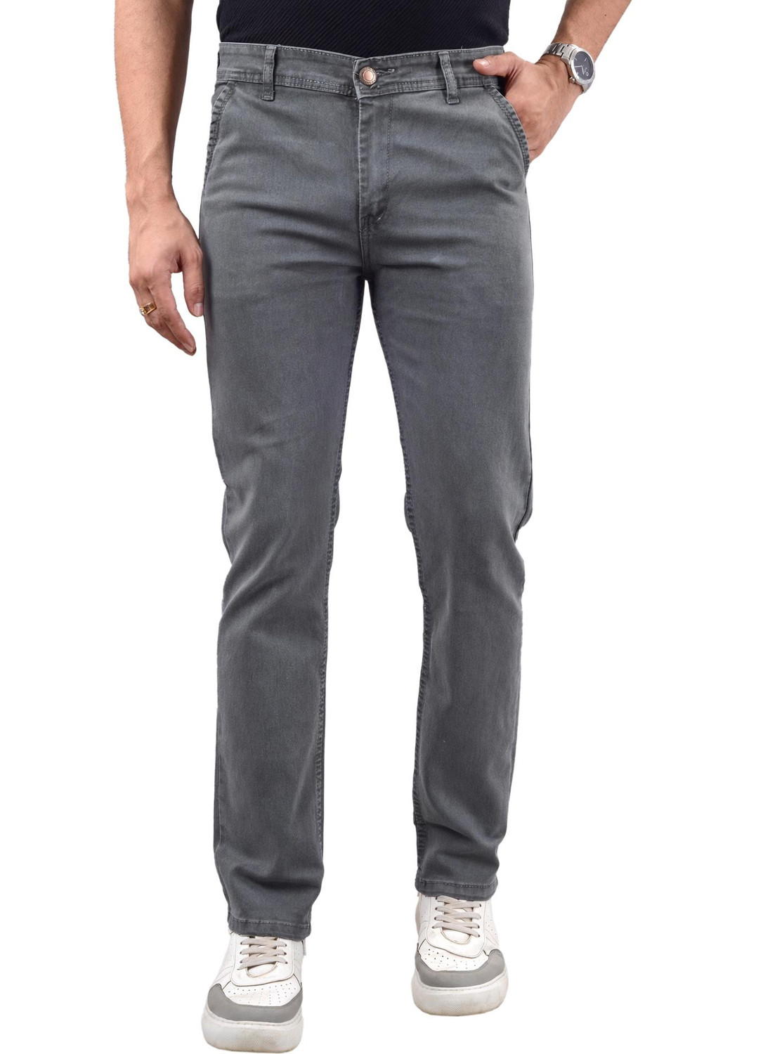 Image of JUST BLACK Men Regular Mid Rise Grey Jeans