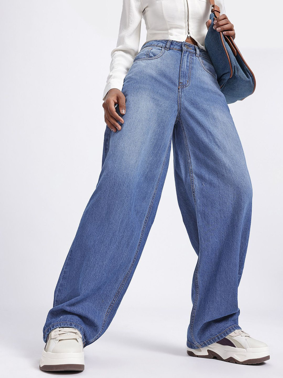 Image of Crazeis Women Loose Fit High Rise Light Blue Jeans