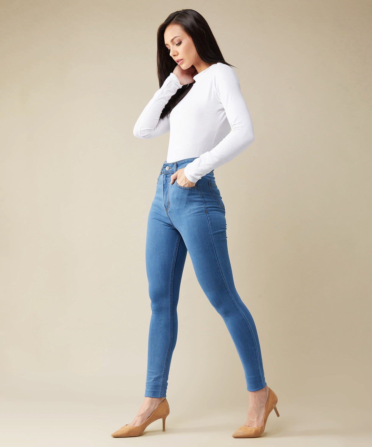 Image of ONLY Women Skinny High Rise Blue Jeans