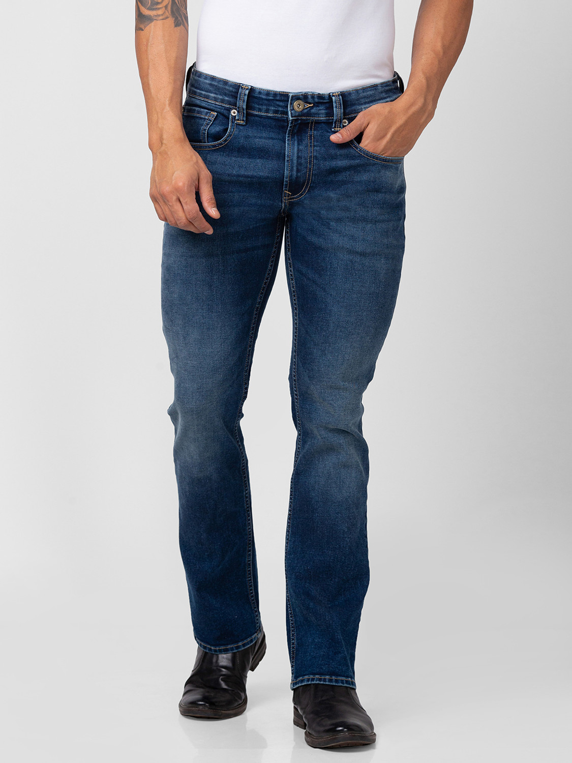 Image of Spykar Men Slim Mid Rise Dark Blue Jeans