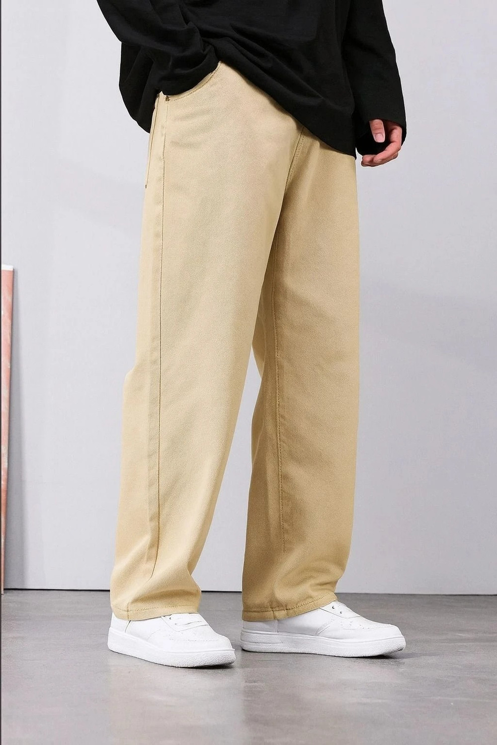 Image of DENIM DUCH Men Loose Fit Mid Rise Beige Jeans