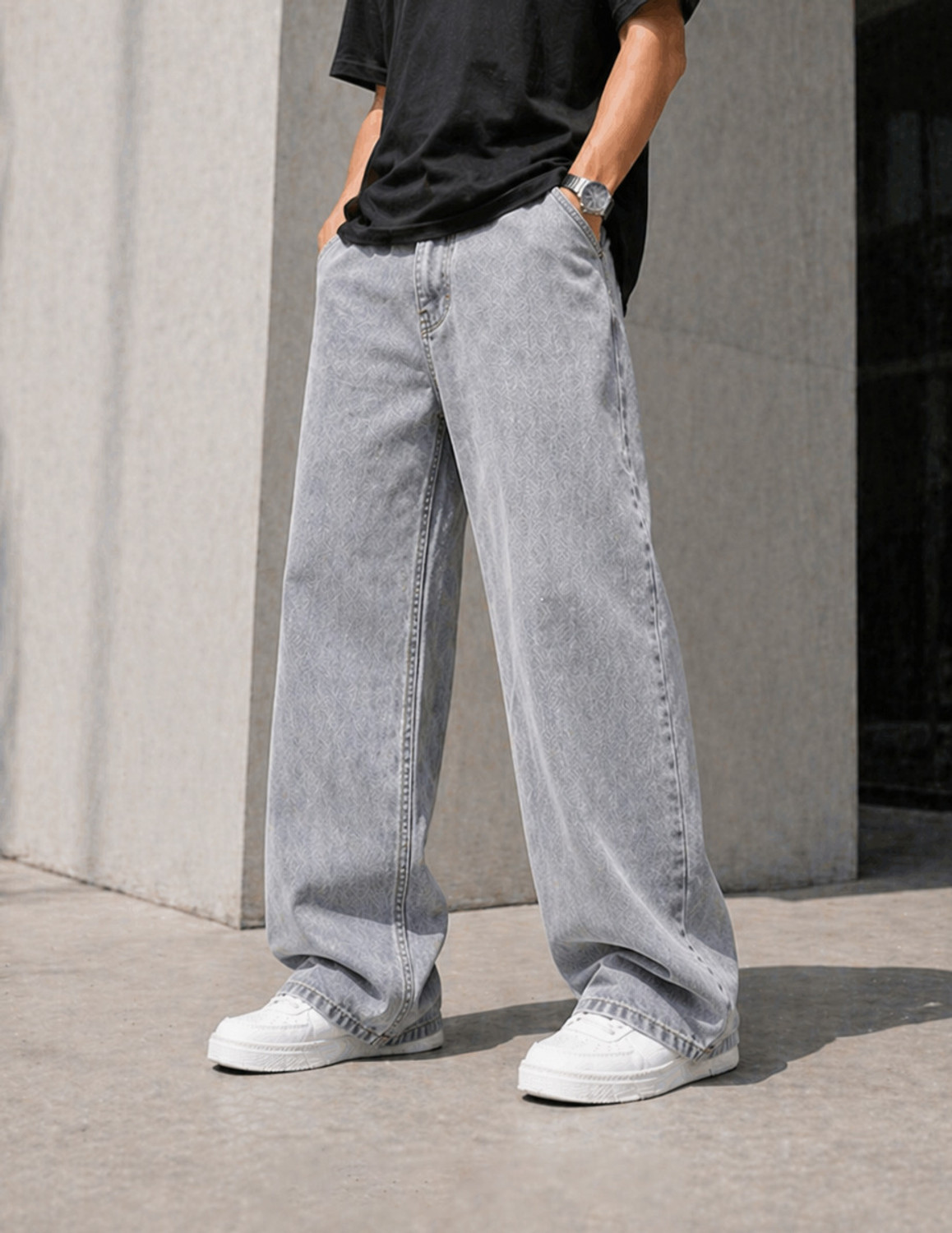 Image of woomny Men Baggy Fit High Rise Green Jeans