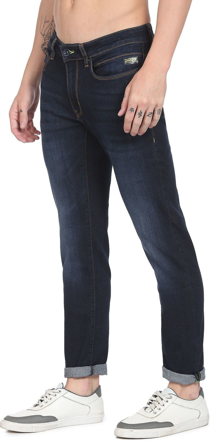 Image of FLYING MACHINE Men Slim Mid Rise Blue Jeans