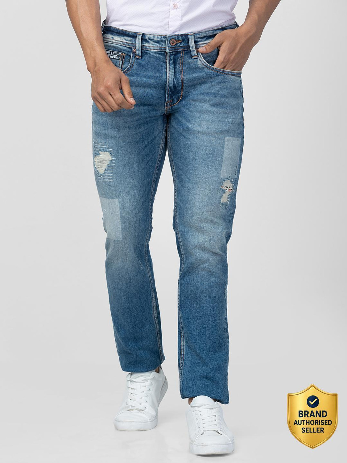 Image of Spykar Men Slim Mid Rise Dark Blue Jeans