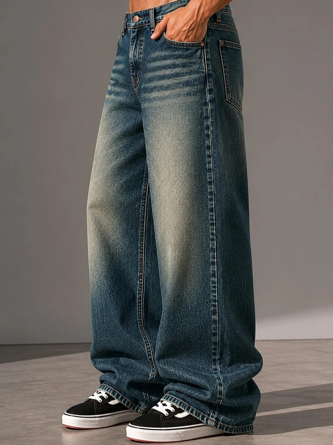 Image of woomny Men Baggy Fit High Rise Green Jeans