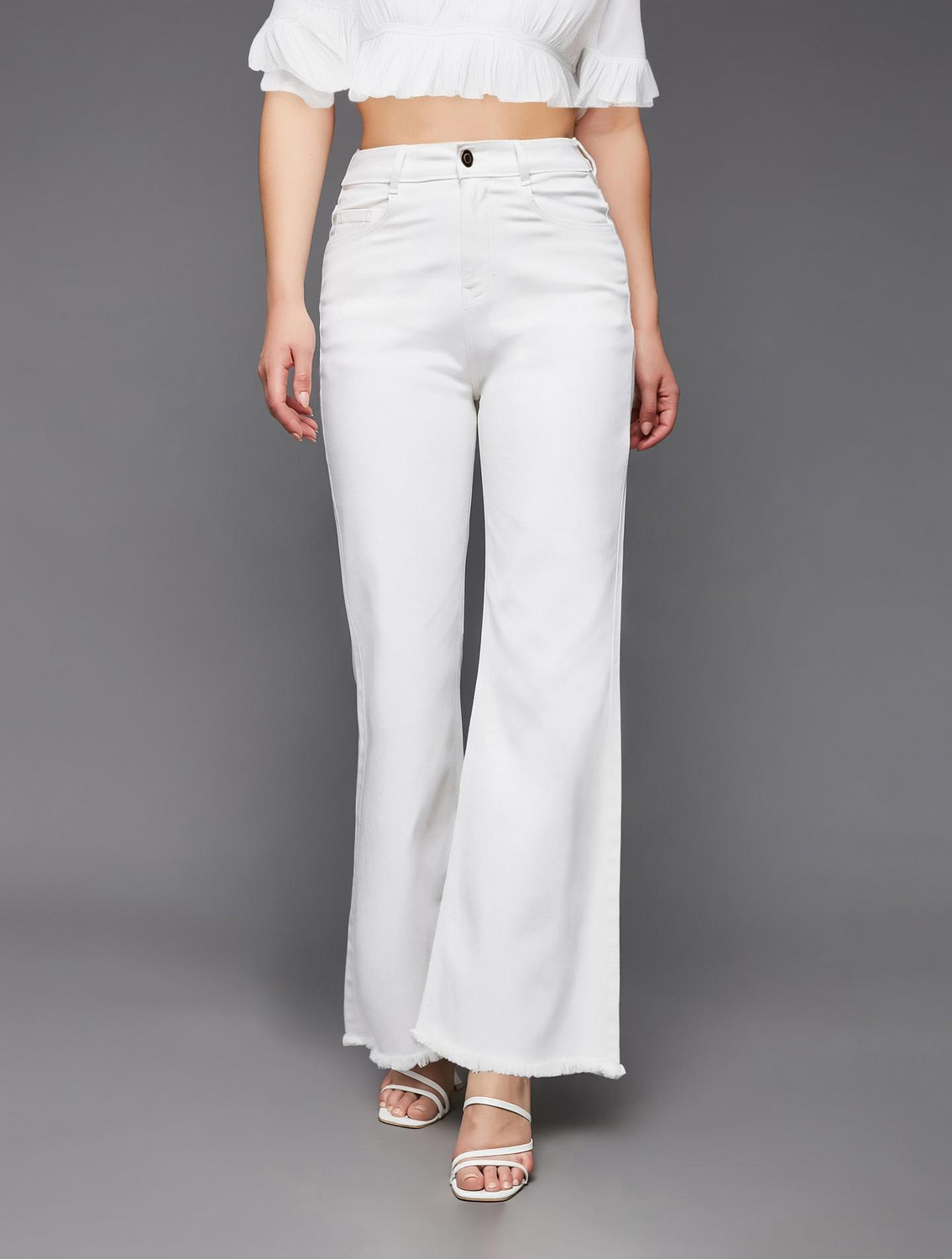 Image of GUTI Women Flared High Rise White Jeans