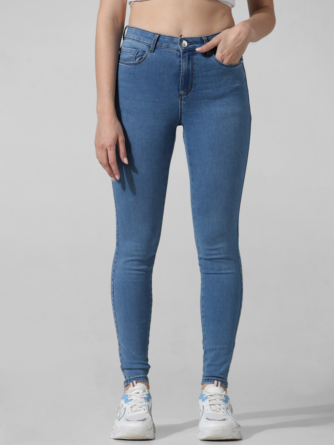 Image of ONLY Women Skinny High Rise Blue Jeans