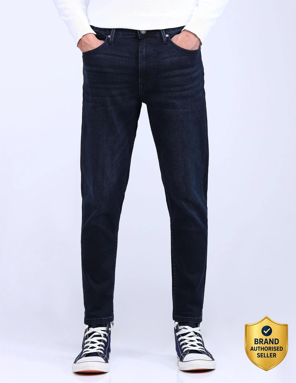 Image of FLYING MACHINE Men Tapered Fit Mid Rise Blue Jeans