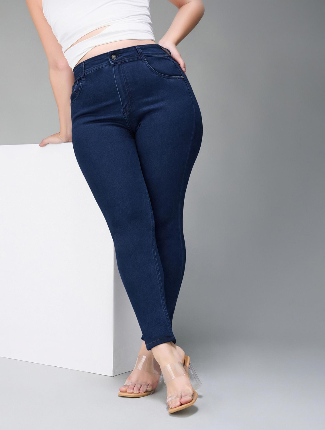 Image of ONLY Women Skinny High Rise Blue Jeans