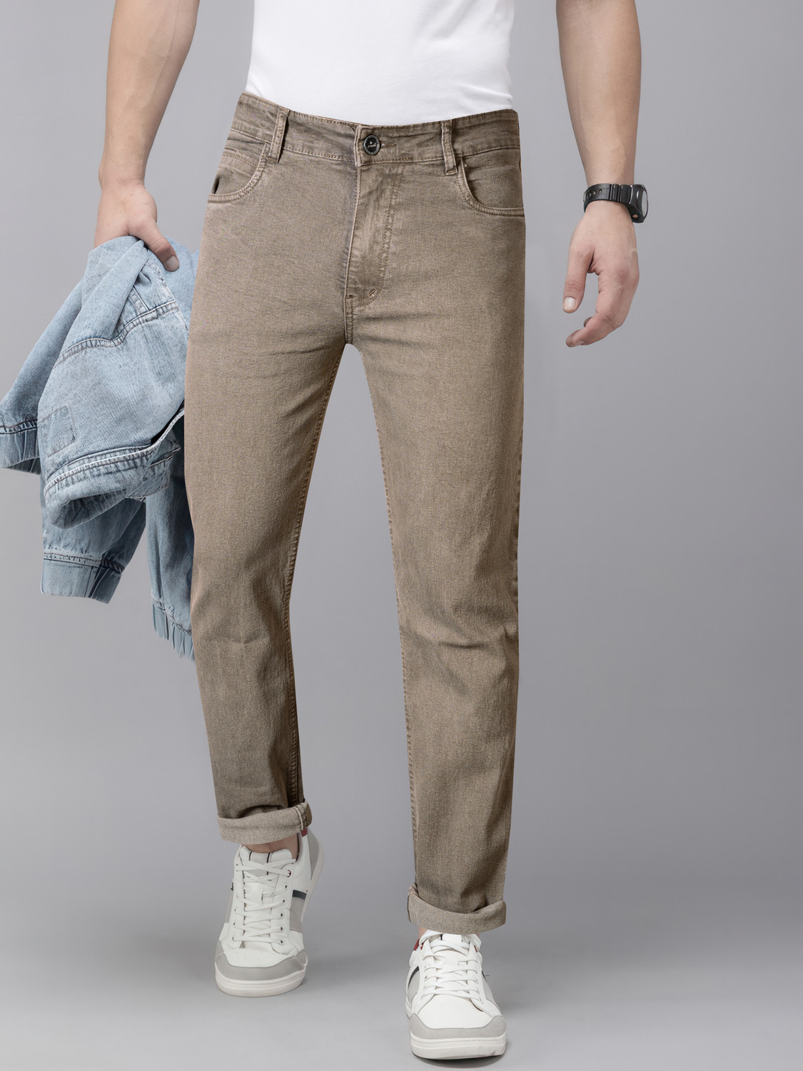 Image of JUST BLACK Men Regular Mid Rise Grey Jeans