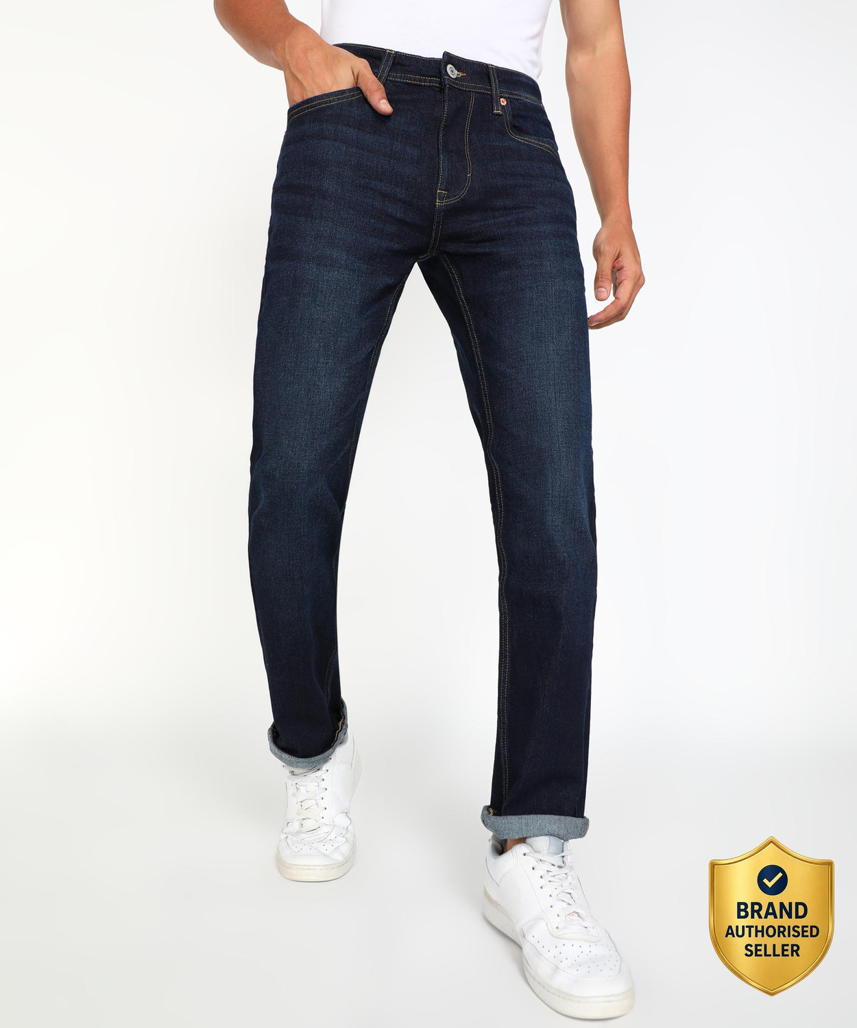 Image of FLYING MACHINE Men Tapered Fit Mid Rise Blue Jeans