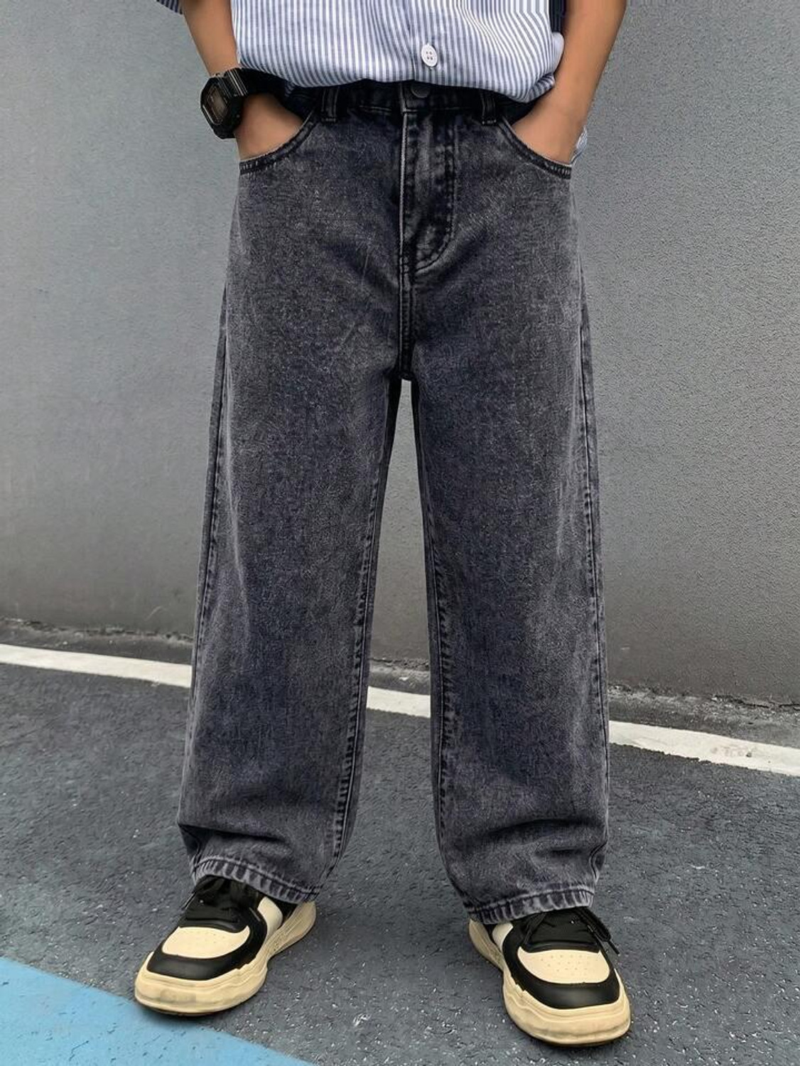 Image of ARTVISION Boys Loose Fit Mid Rise Dark Grey Jeans