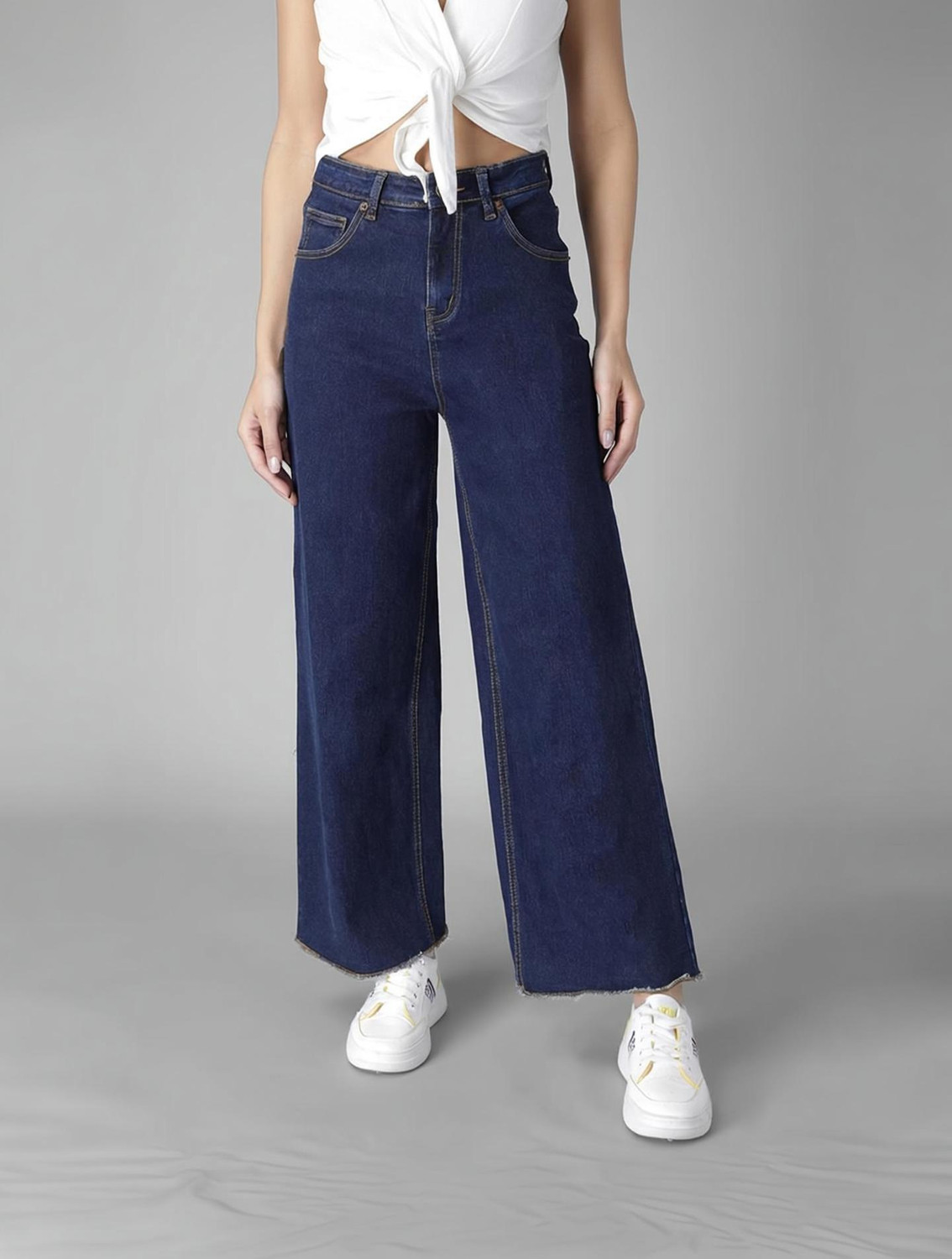 Image of GUTI Women Flared High Rise White Jeans