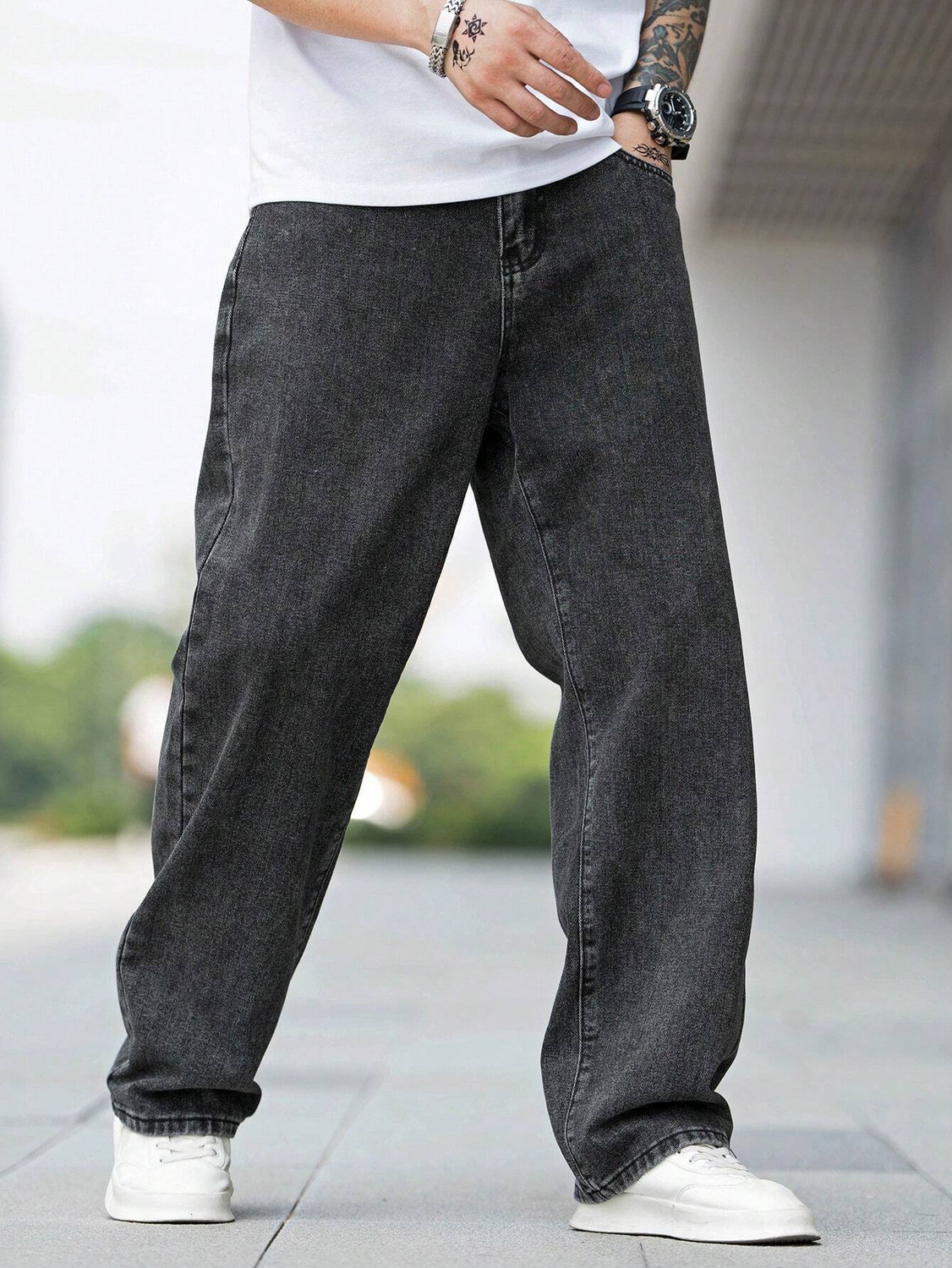 Image of DENIM DUCH Men Loose Fit Mid Rise Beige Jeans