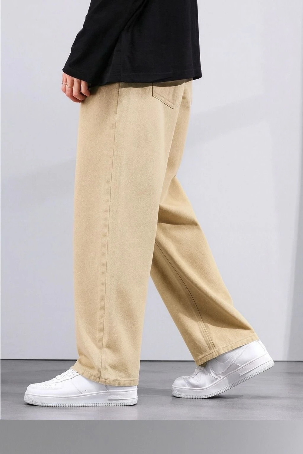 Image of DENIM DUCH Men Loose Fit Mid Rise Beige Jeans