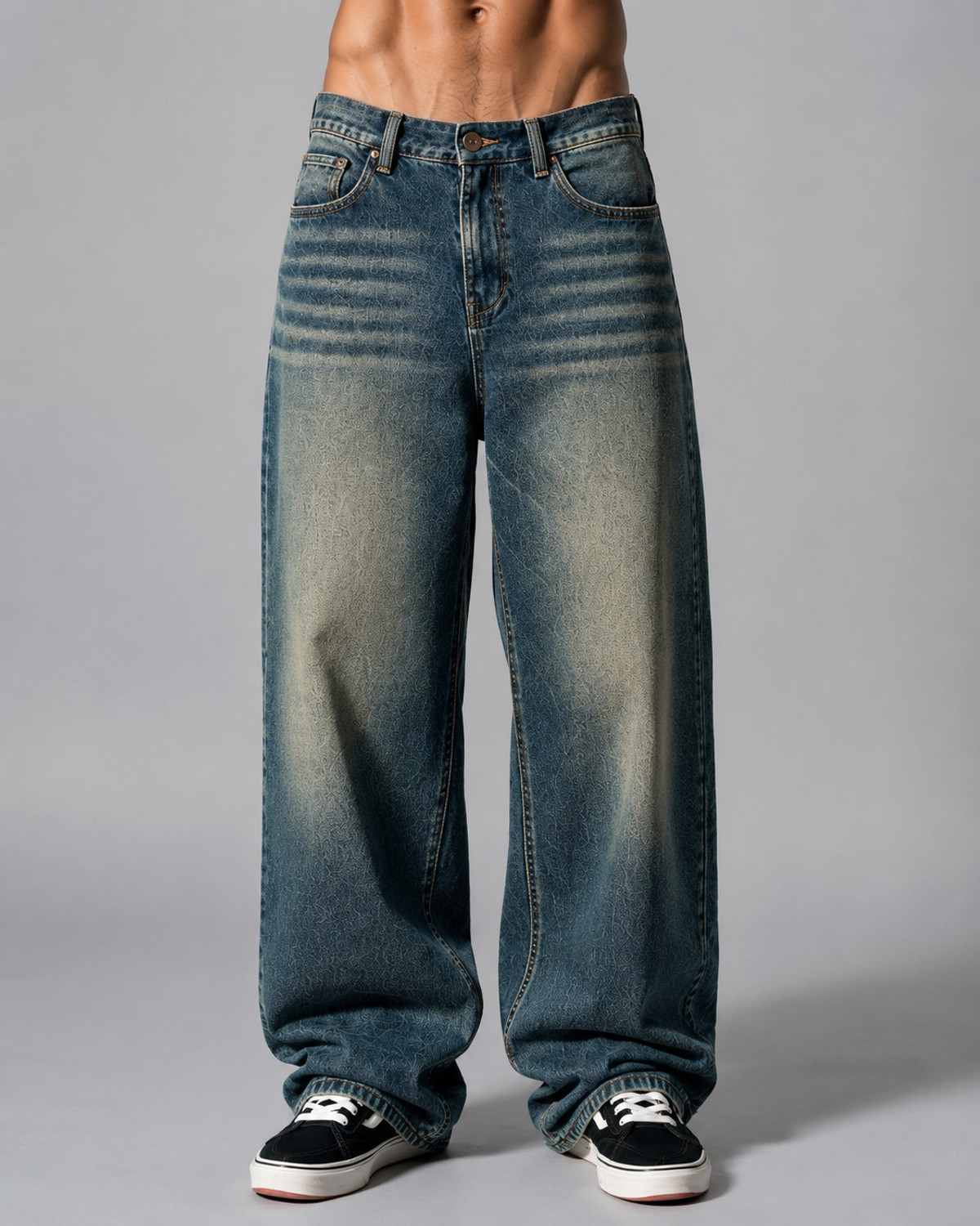 Image of woomny Men Baggy Fit High Rise Green Jeans