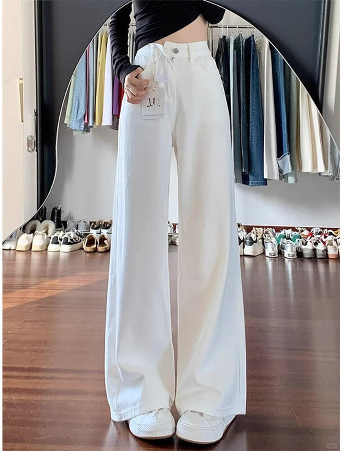 Image of ADIANADI Women Wide Leg High Rise White Jeans