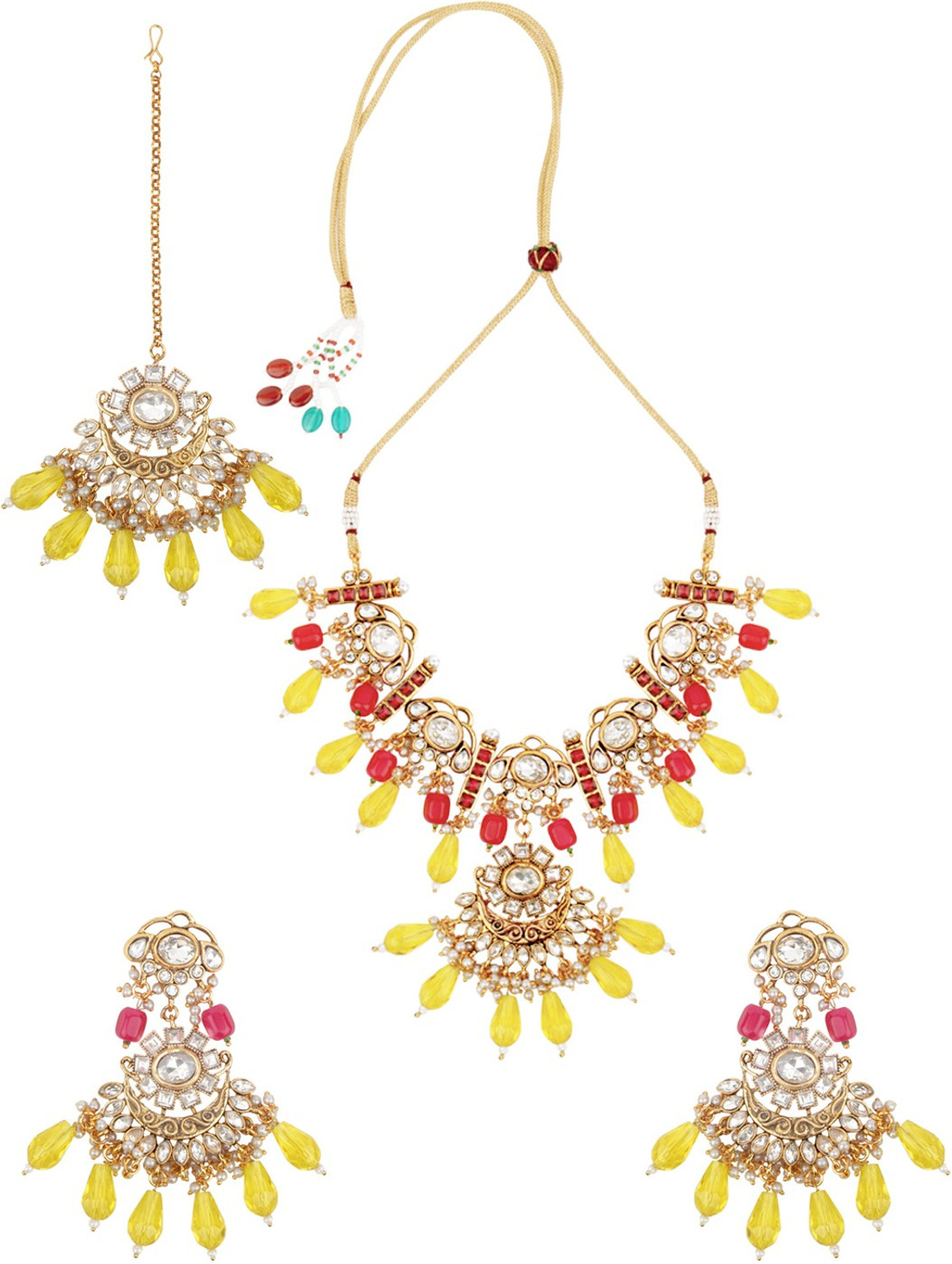 Matushri Art Zinc Gold plated Green Red Jewellery Set Price History