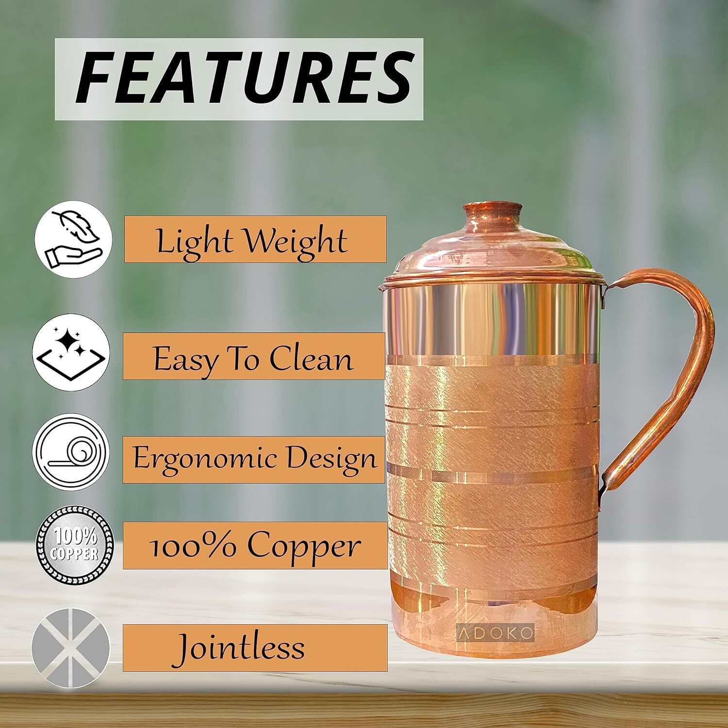 Image of VADIK 2 L Copper Water Jug