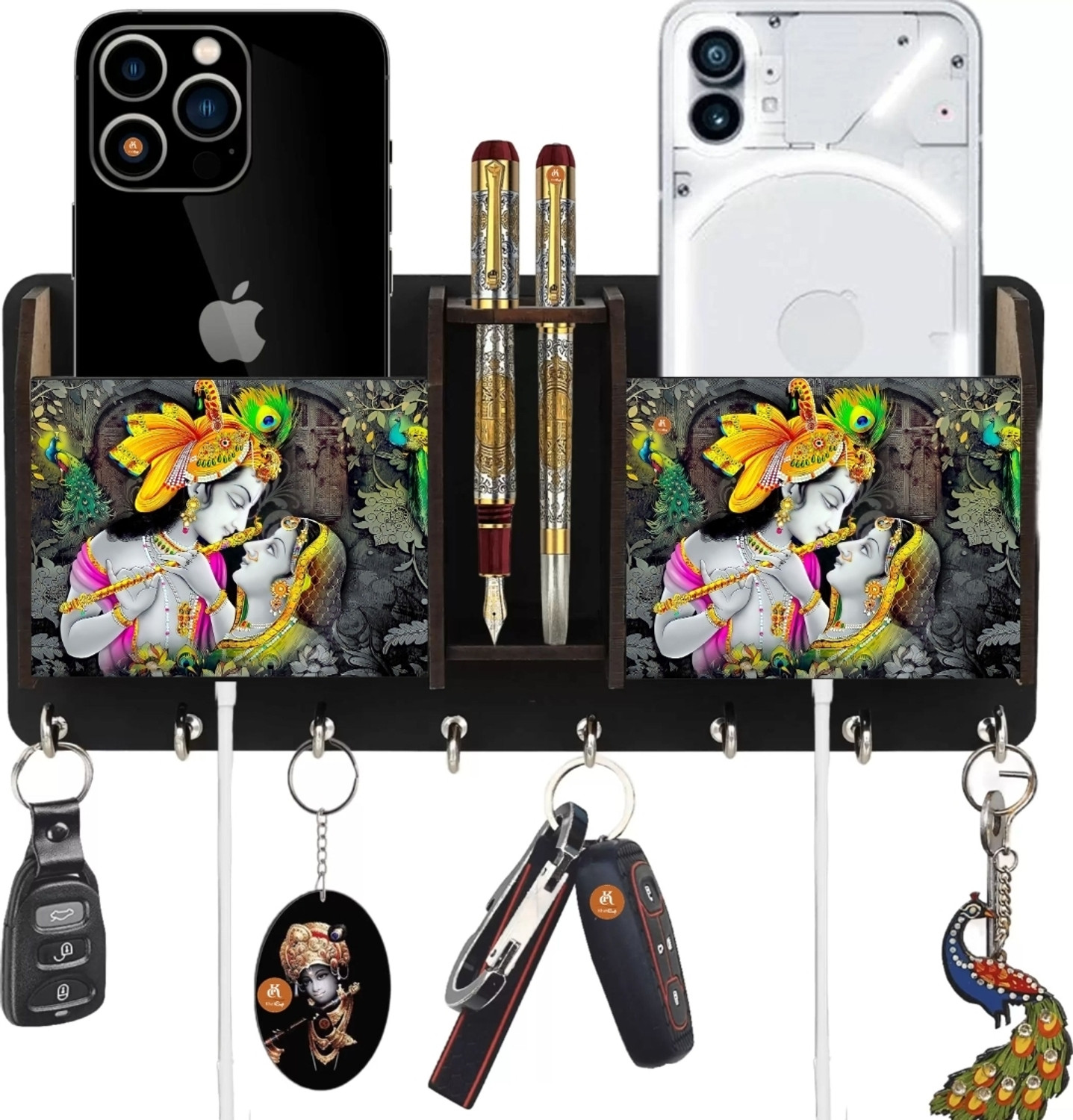 SK PARO Radha Krishna Wood Key Holder – Stylish Home & Office Décor
