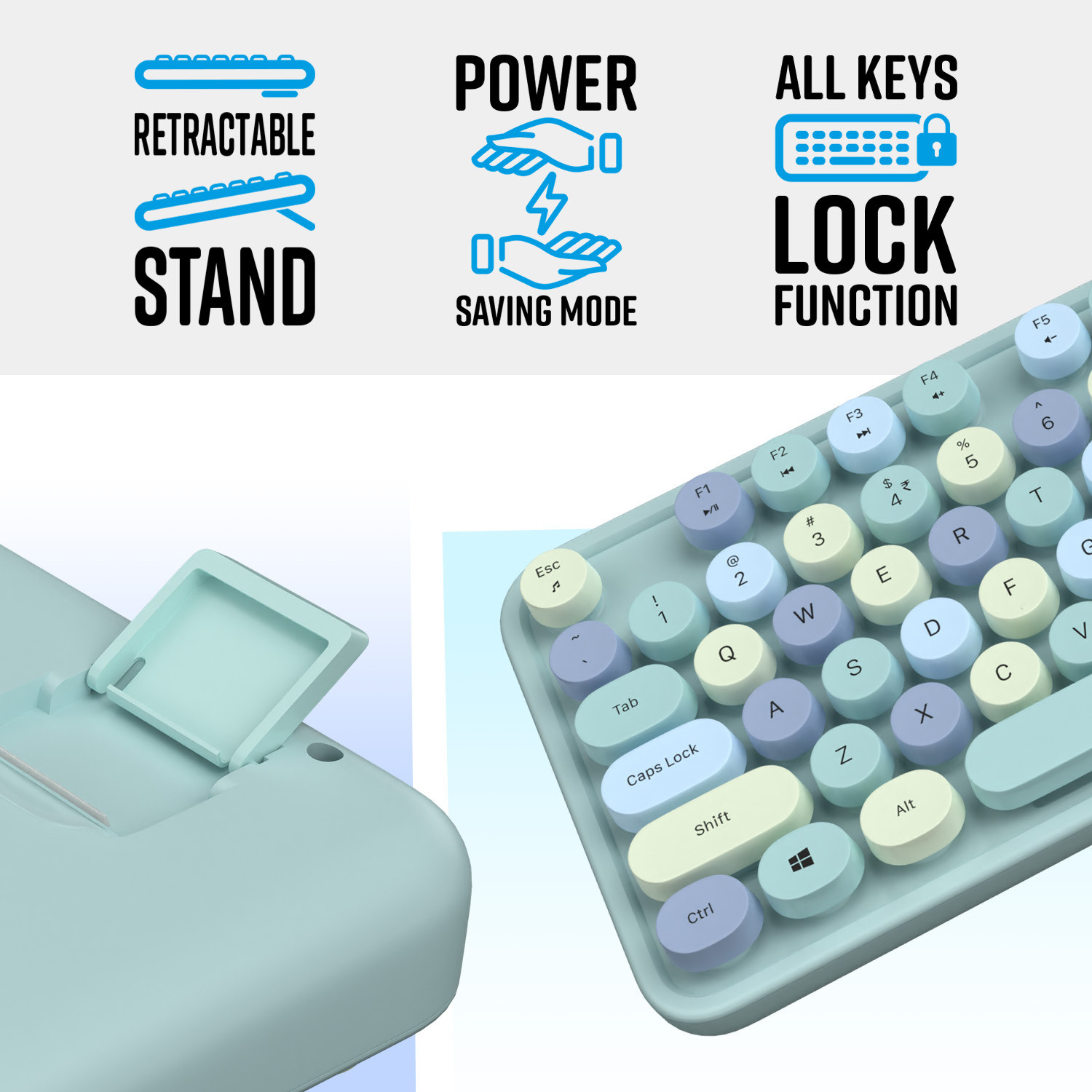 Image of ZEBRONICS Zeb-Companion 300 Wireless Keyboard with Retro Keys and Mouse set (BLUE) Wireless Standard Desktop Keyboard Compatible with Desktop, Laptop, Mac Zebronics-Companion 300 (Retro Style) Wireless Mouse & keyboard combo with 2.4GHz Nano receiver, Rounded Keys,Integrated Multimedia control and Power Saving Mode(Blue)