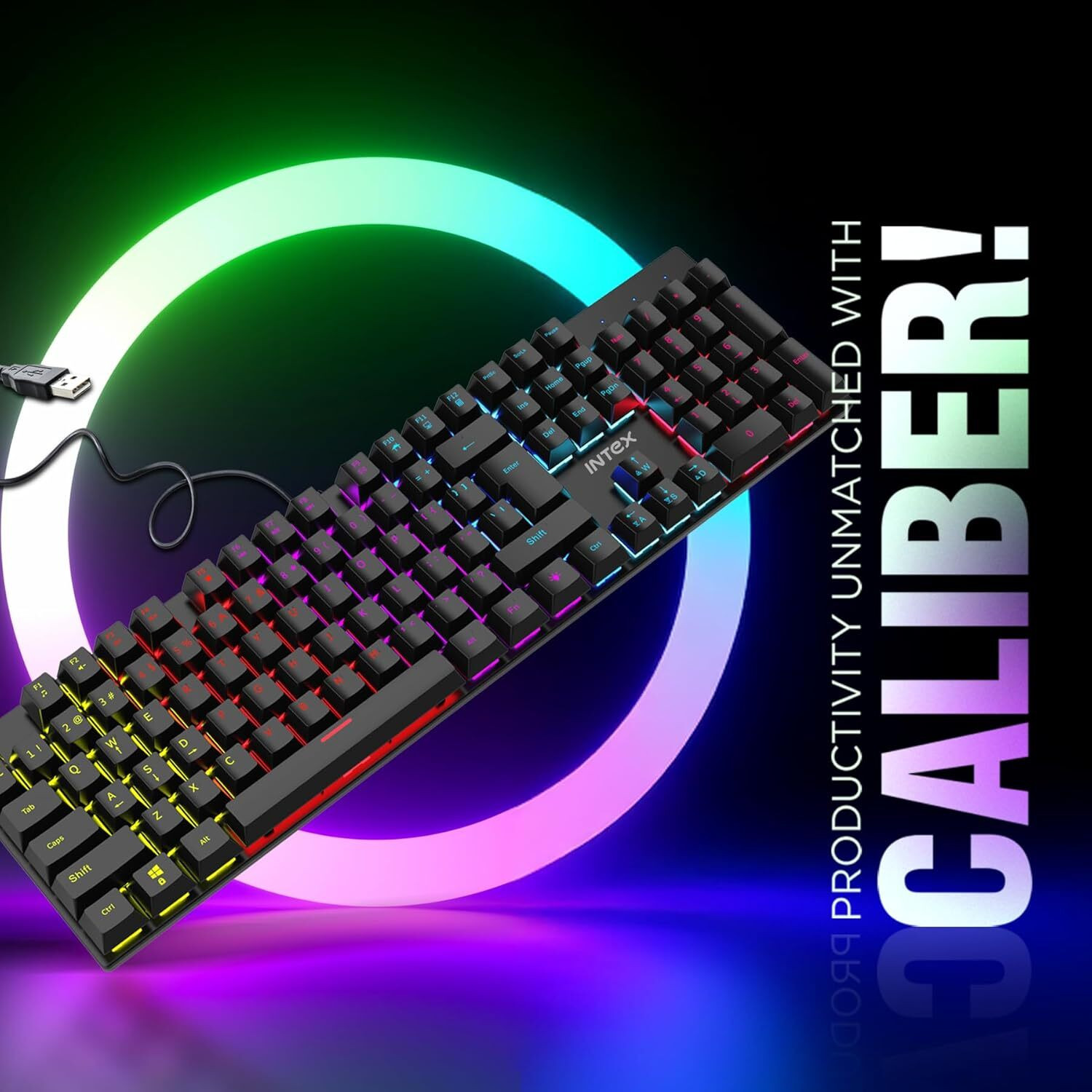 Image of Intex Caliber Wired Mechanical Gaming Keyboard with 50 Million Keystrocks Wired USB Standard Gaming Keyboard Compatible with Desktop, Laptop, Mac (Black)