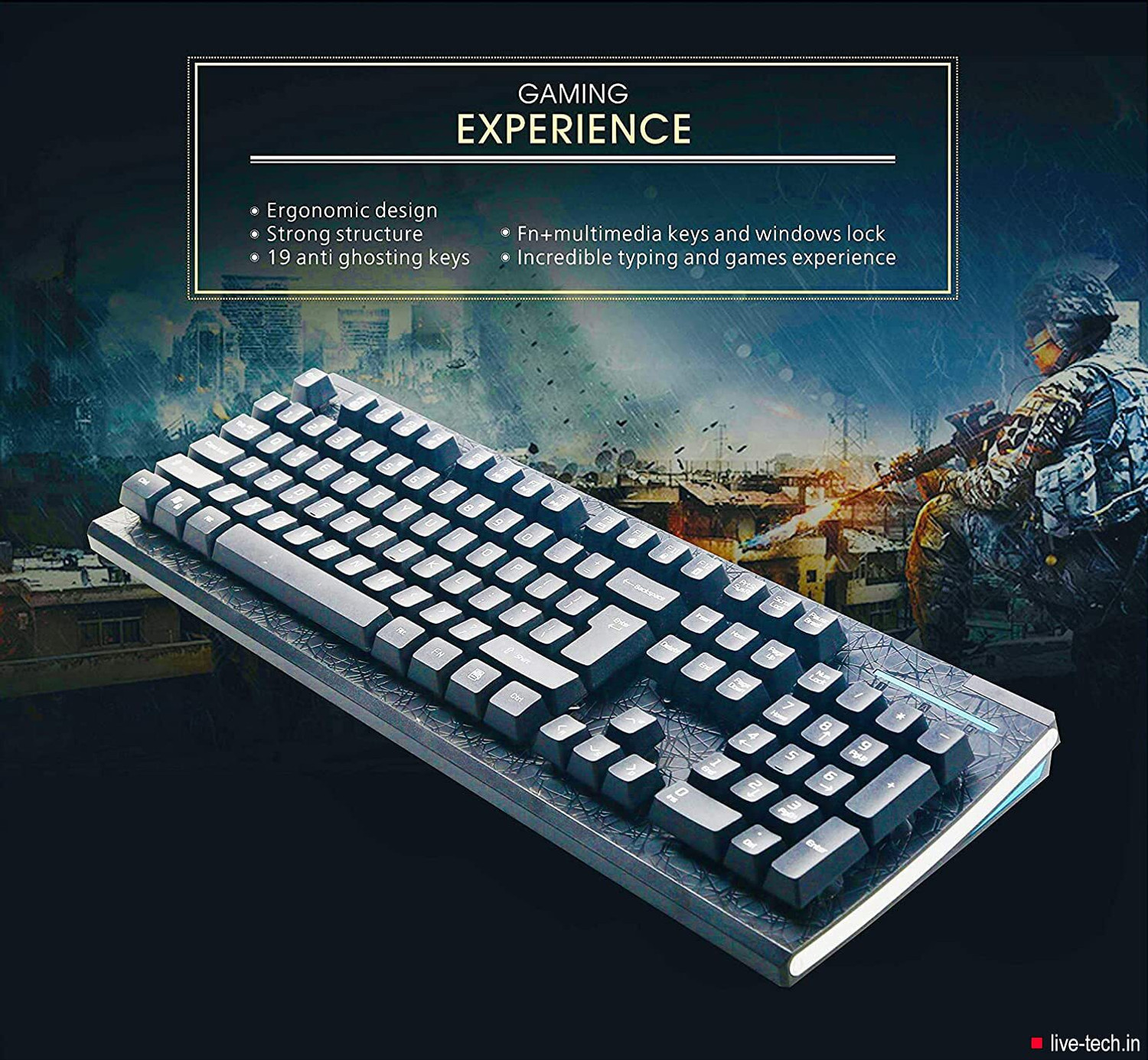 Image of Live Tech KB03 Wired USB Standard Gaming Keyboard Compatible with Desktop, Laptop, Mac (Black)
