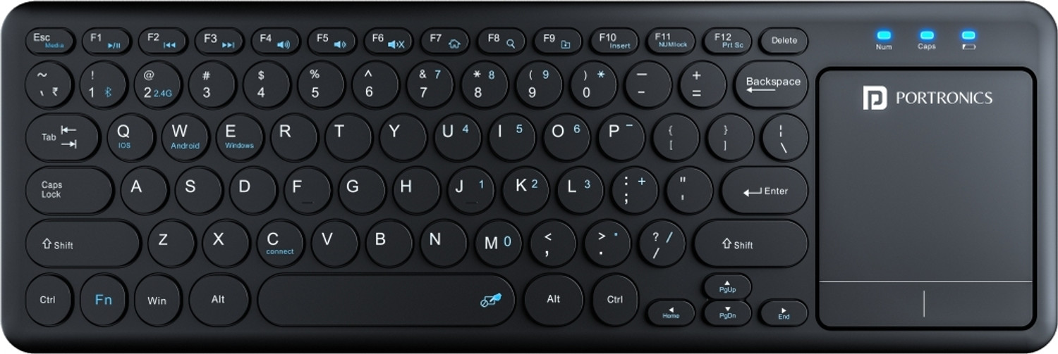 Portronics Bubble Pro Wireless Keyboard with Touchpad, 2.4 GHz Connectivity & Bluetooth, Wireless Laptop Keyboard