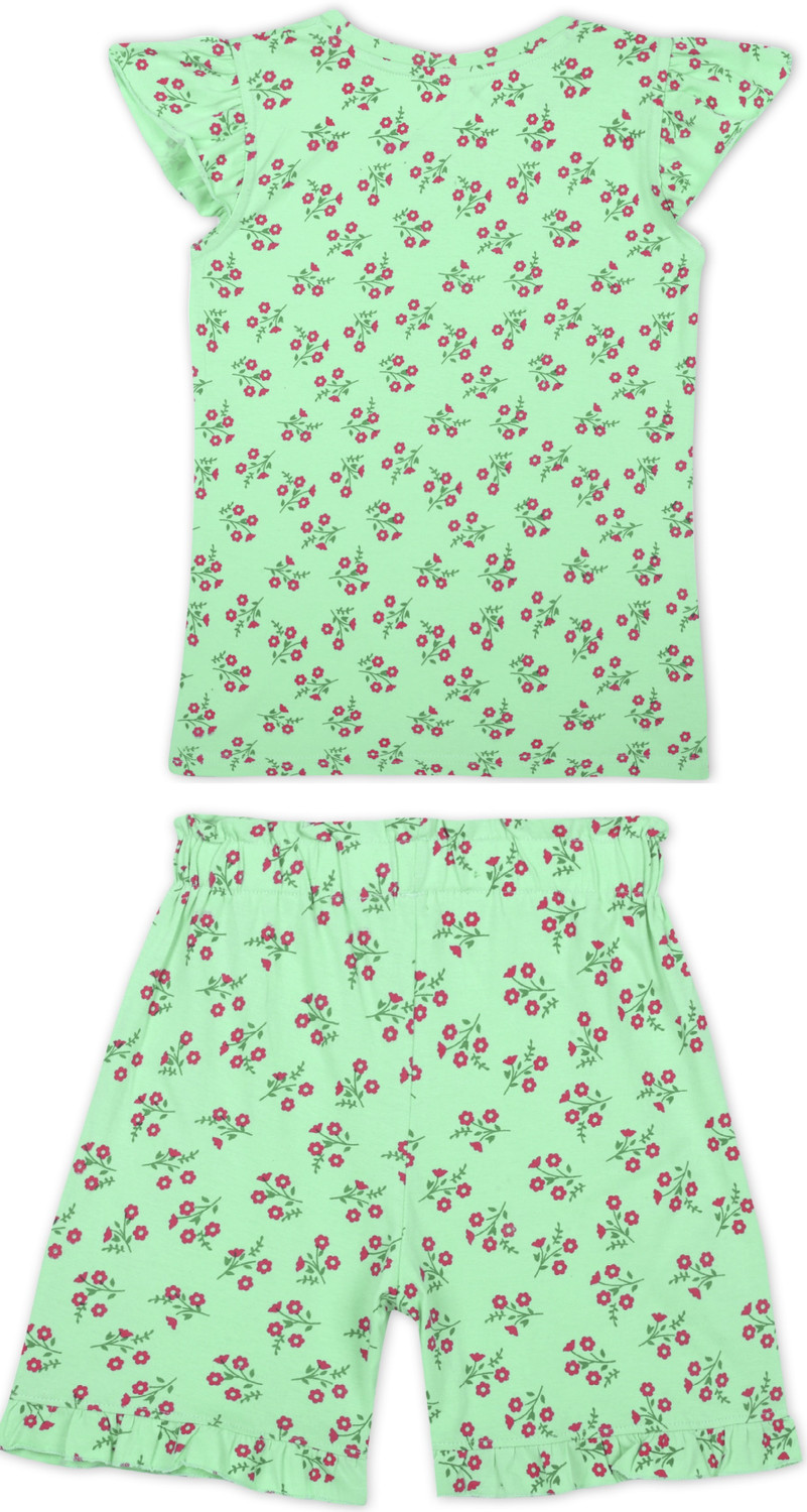 Image of fasla Girls Casual T-shirt Shorts (Peach & Green)
