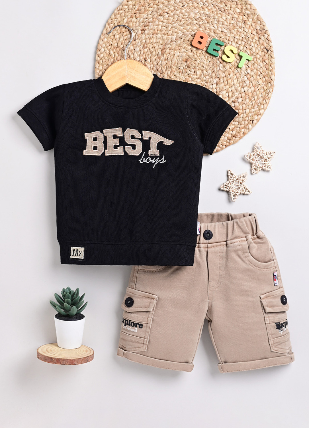 Image of Choo Choo Boys Casual Shirt Shorts (Off White, White, Peach)