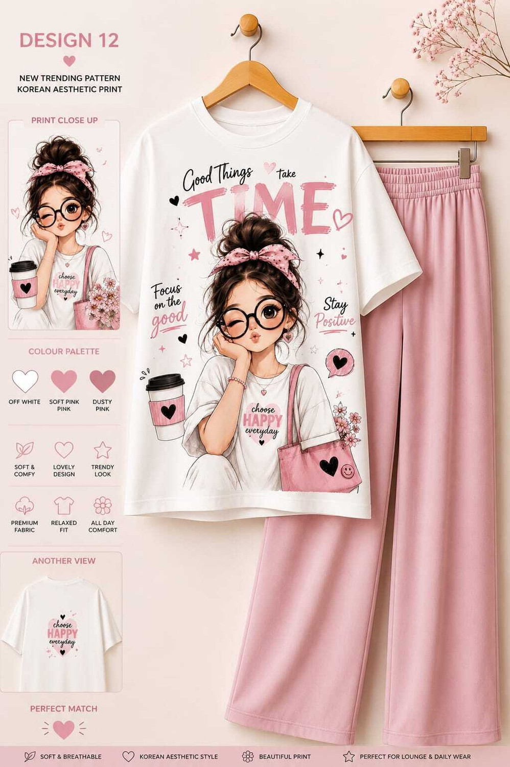 Image of fasla Girls Casual T-shirt Shorts (Peach & Green)