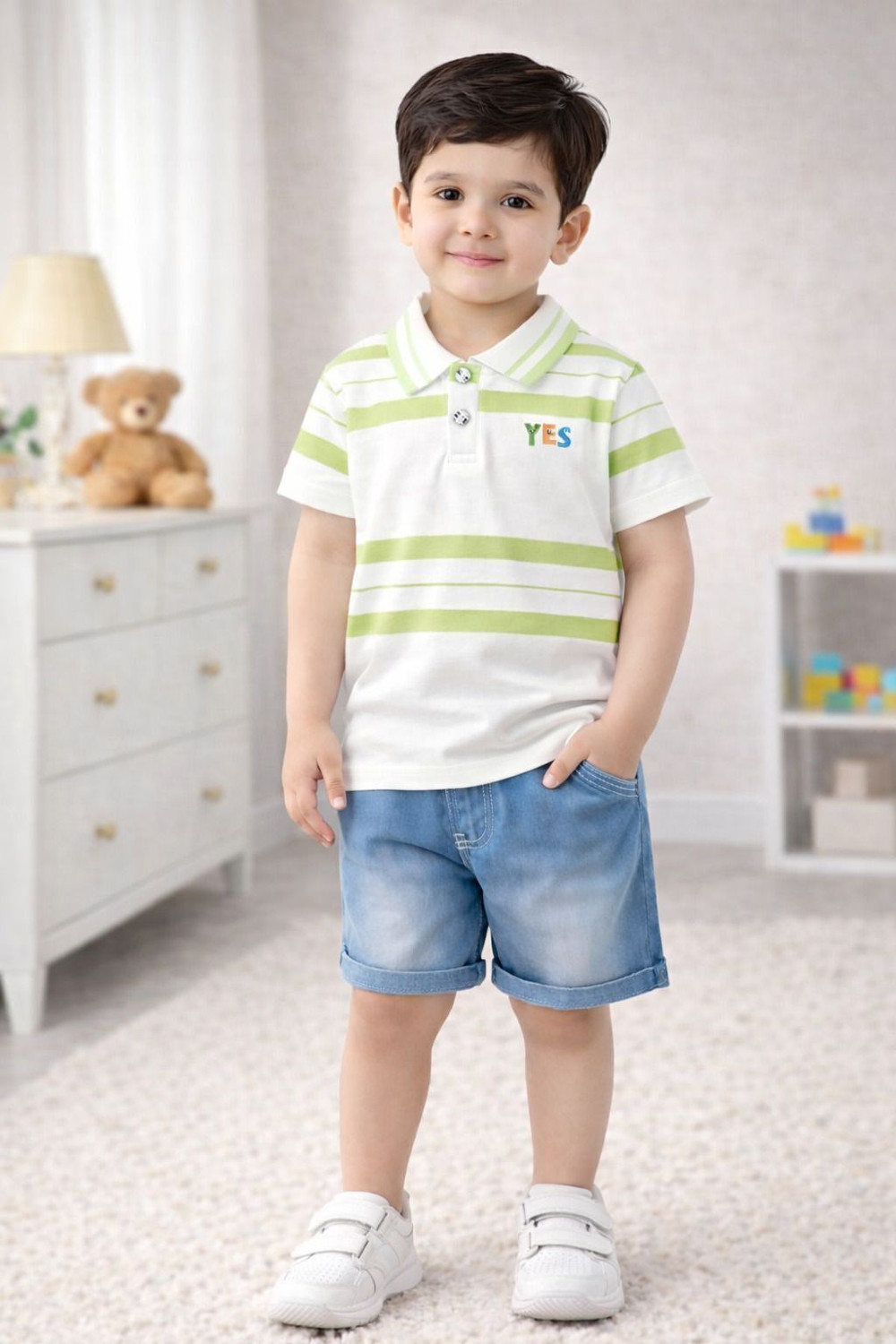 Image of Choo Choo Boys Casual Shirt Shorts (Off White, White, Peach)