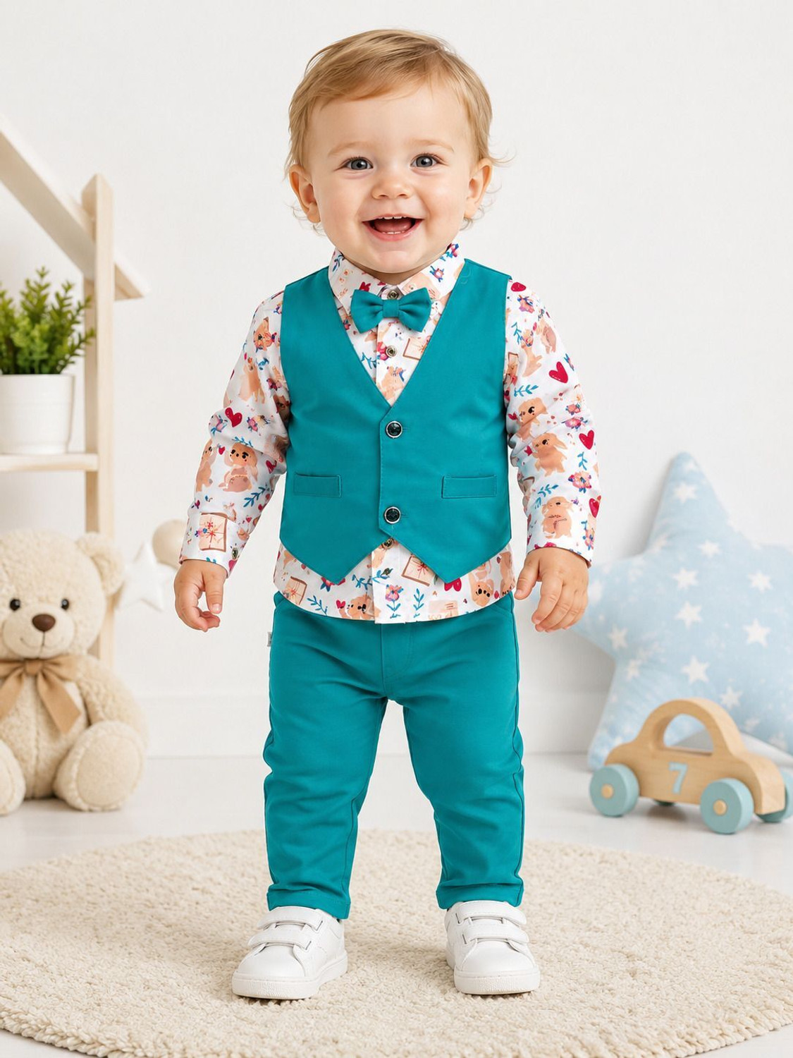 Image of Choo Choo Boys Casual Shirt Shorts (Off White, White, Peach)