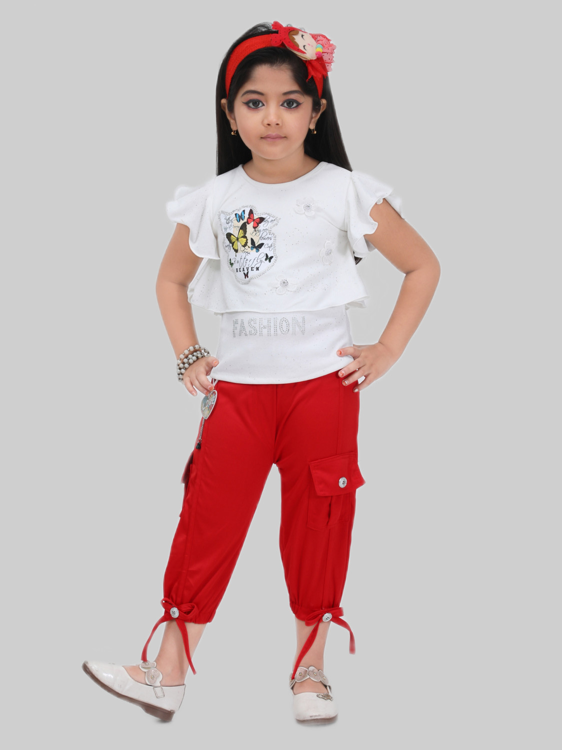 Image of fasla Girls Casual T-shirt Shorts (Peach & Green)