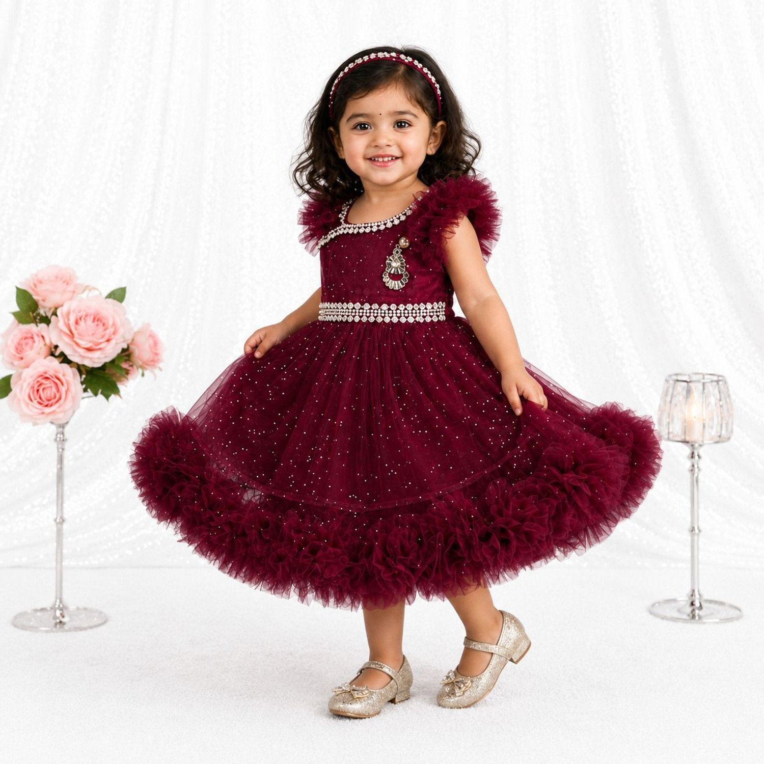 Image of Hipposippo Girls Below Knee Party Dress (Purple, Sleeveless)