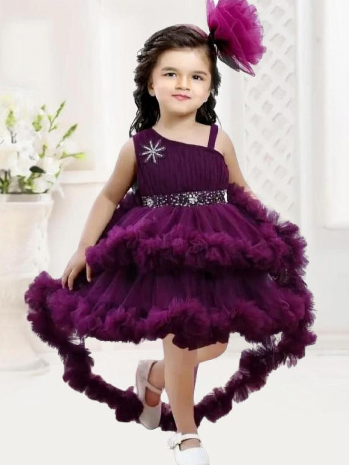 Image of Hipposippo Girls Below Knee Party Dress (Purple, Sleeveless)