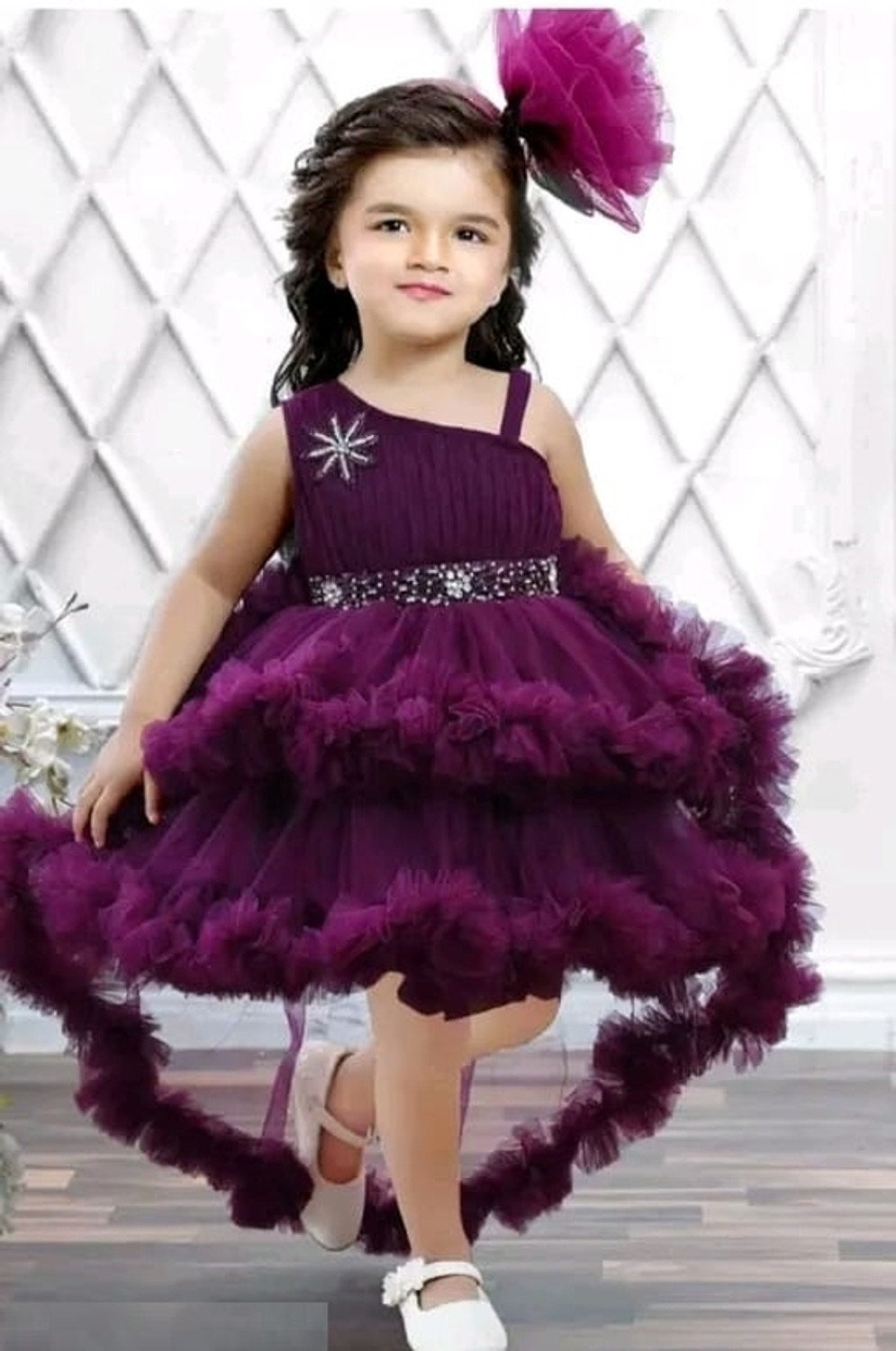 Image of Hipposippo Girls Below Knee Party Dress (Purple, Sleeveless)