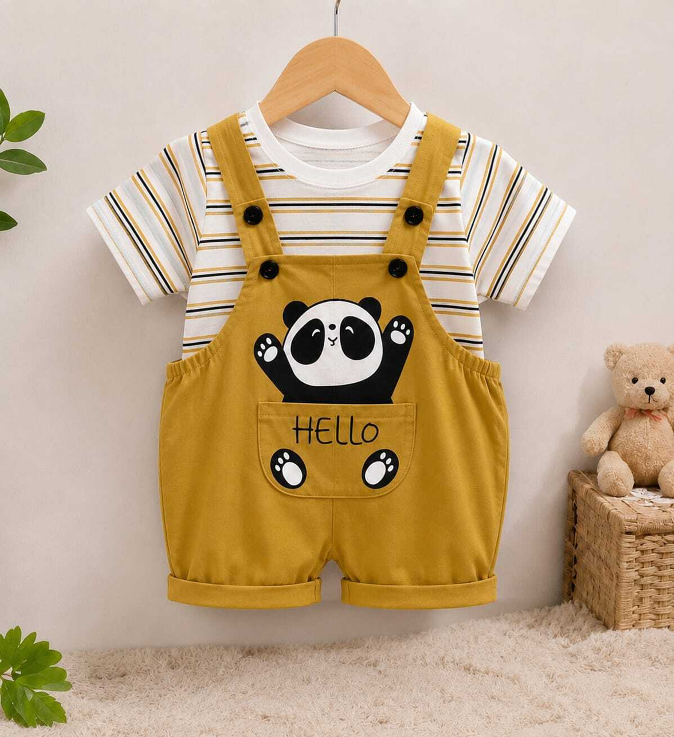 Image of noorclothing Romper For Baby Boys & Baby Girls Casual Printed Cotton Blend (Yellow, Pack of 1)
